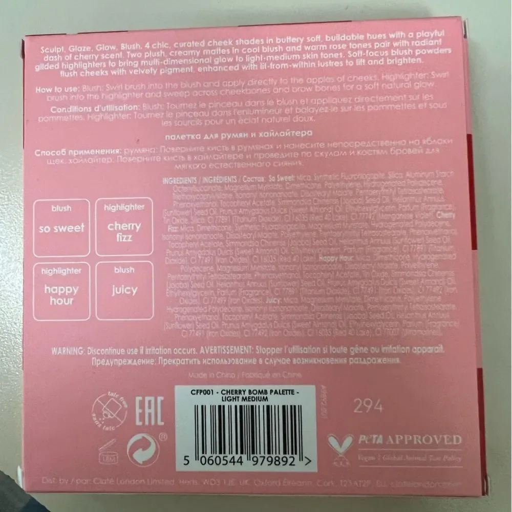 CIATE LONDON Cherry Bomb Blush and Highlighter Palette in Light/Medium